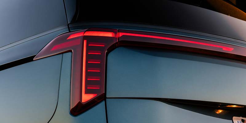 Close-up of a vehicle taillight design with LED lighting.