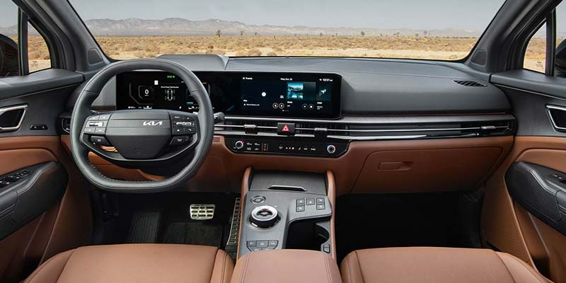 2026 Kia Sportage interior with modern dashboard and large touchscreen display.